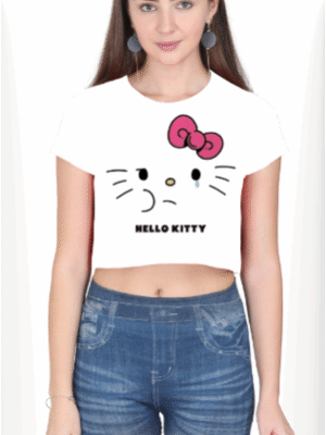 Female Womens AOP Crop Top | FA32 White S - Cute Kitty T-Shirt for Girls